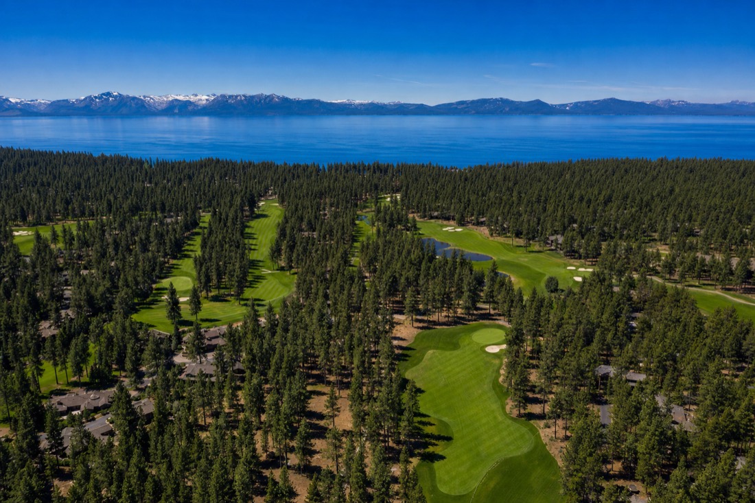 Aerial of an Incline Village championship golf course, Lake Tahoe Nevada